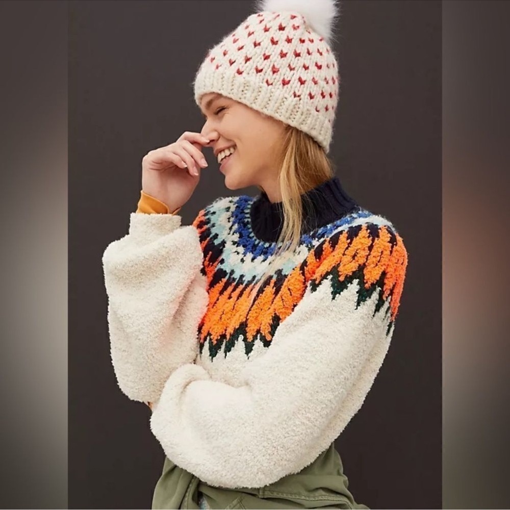 Anthropologie PILCRO SELENE FLEECE Cozy Multicolor Patterned Women's Sweater XS